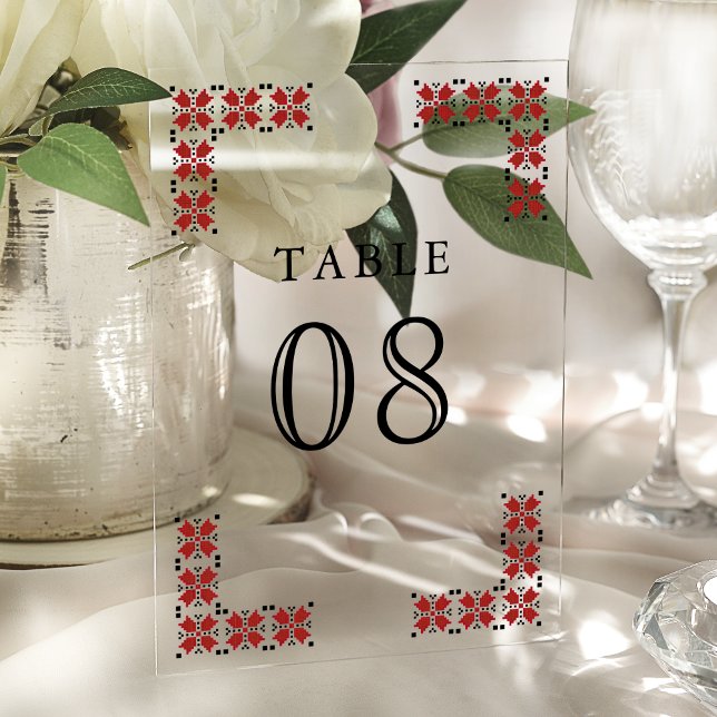 Red Ukrainian Wedding Acrylic Table Number Acryleinladungen (Von Creator hochgeladen)