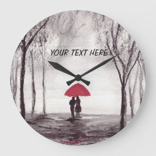 Red umbrella love couple round clock große wanduhr