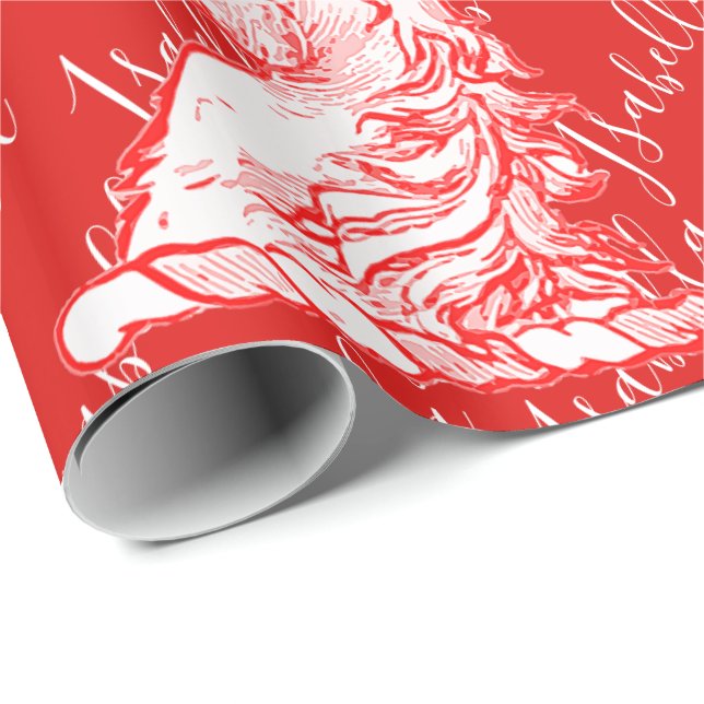 Red Unicorn Pattern Individuelle Name Isabella Geschenkpapier (Rolleneckpunkt)