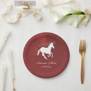 Red Unicorn Wedding Paper Plate Pappteller