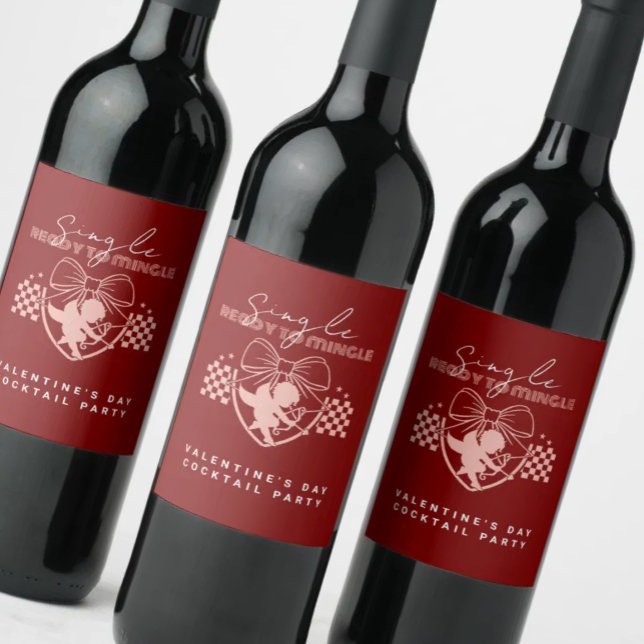 Red Valentine Cupid Single Party Weinetikett (Von Creator hochgeladen)