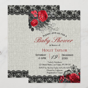 Red Valentine Floral Baby Dusche Einladung