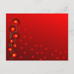 Red Valentine flowers with hearts Feiertagspostkarte