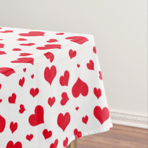 Red Valentine Hearts in Random Scattered Pattern Tischdecke