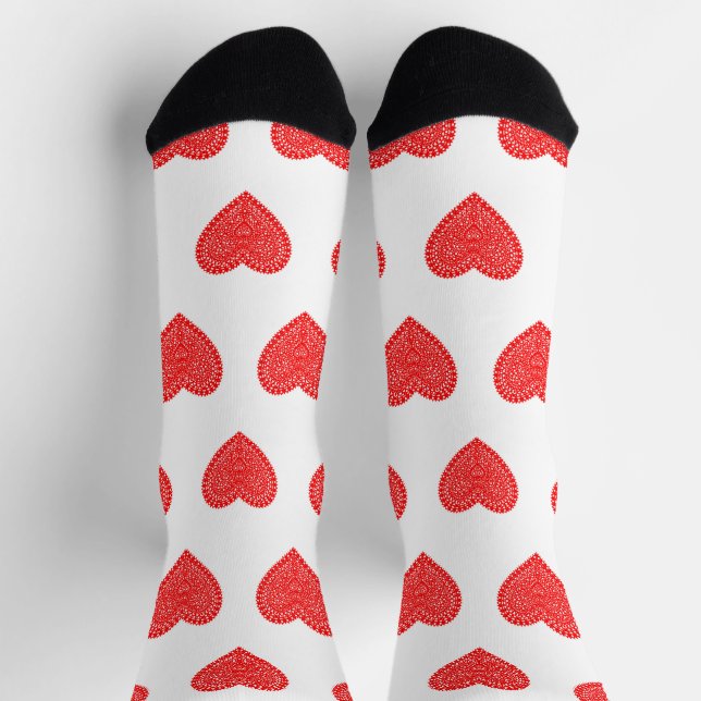 Red Valentine Hearts Muster Socken (Oben)