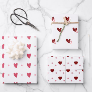 Red Valentine Hearts on White Geschenkpapier Set