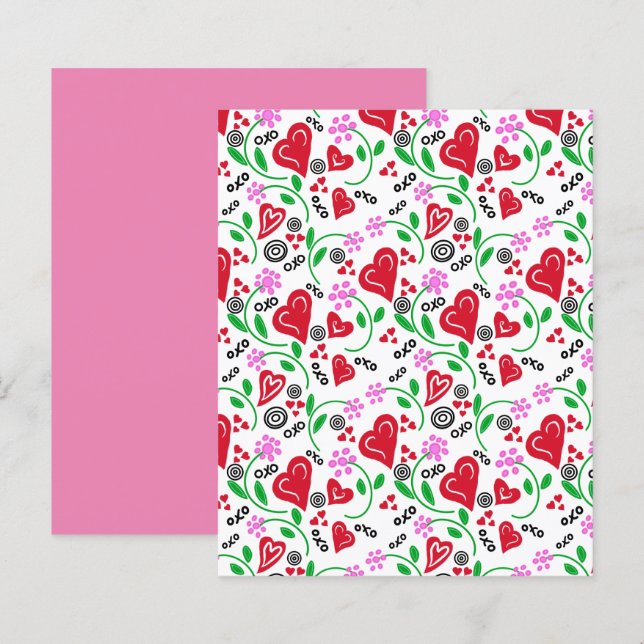 Red Valentine Hearts Pink Blume Scrapbook Paper (Vorne/Hinten)