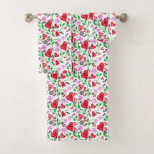 Red Valentine Hearts Rosa Blume Handtuch