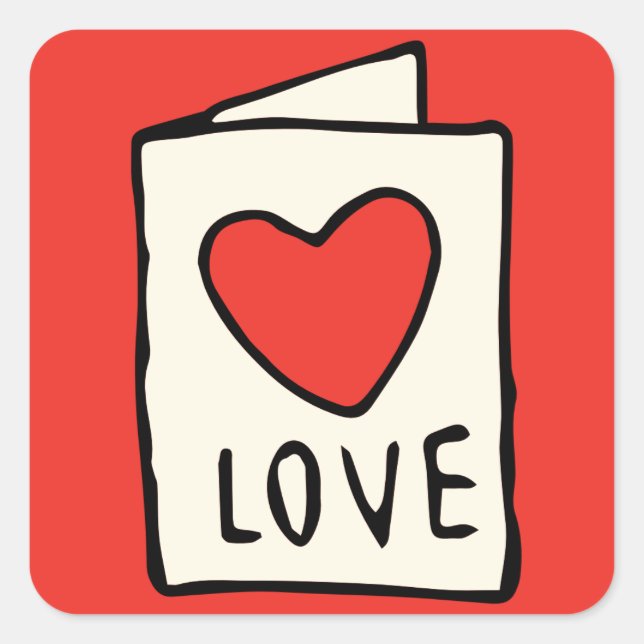 Red Valentines Card Zeichnen Liebe Hinweis Clip Ar Quadratischer Aufkleber (Vorderseite)