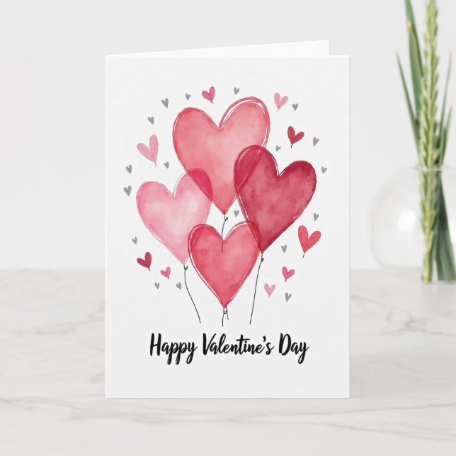 Red Valentines Day Heart Balloon Card Karte (Vorderseite)