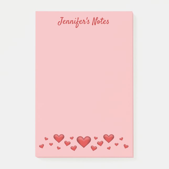 Red Valentine's Day Hearts & Custom Text Post-it Klebezettel (Vorderseite)