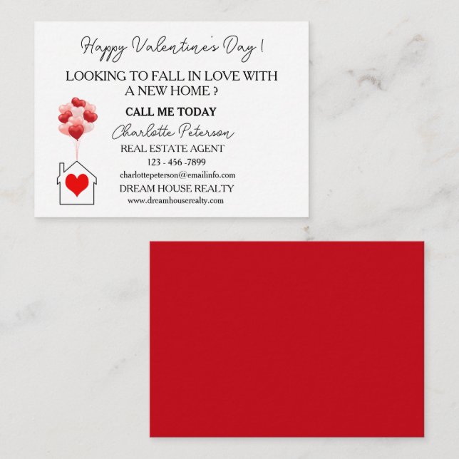 Red Valentine's Day Real Anwesen Marketing Mitteilungskarte (Vorne/Hinten)