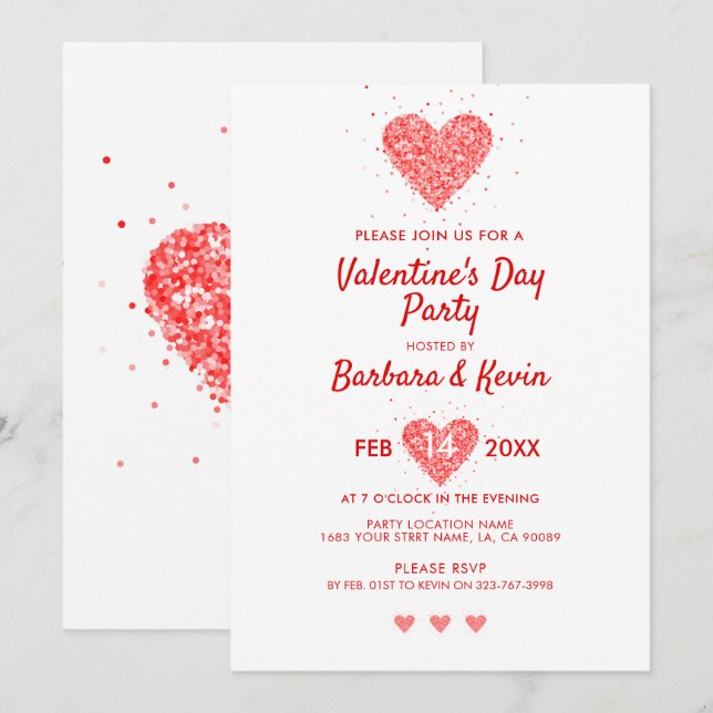 Red Valentines Heart Party Einladung (Vorne/Hinten)