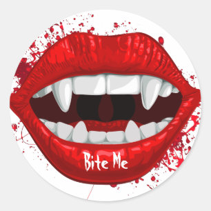 Red Vampire Lips & Fangs Runder Aufkleber