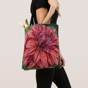 Red Variegated Dahlia Bloom Floral Tasche