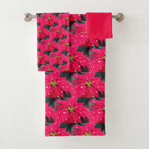 Red Variegated Poinsettia Pattern Holiday Badhandtuch Set