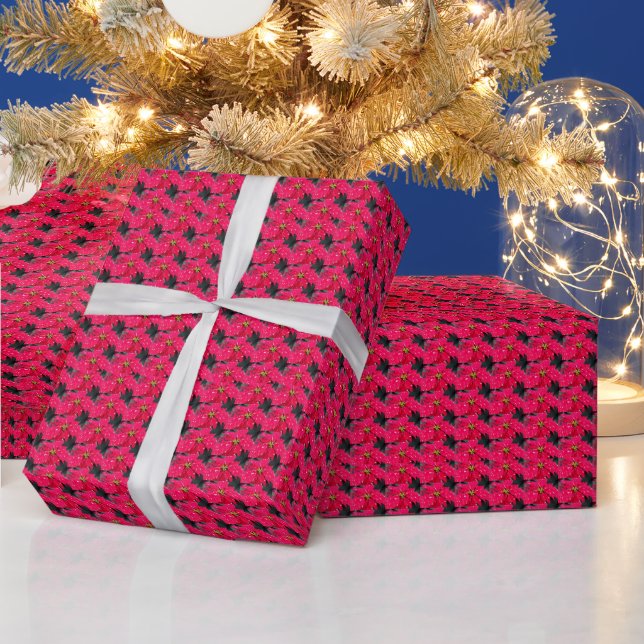 Red Variegated Poinsettia Pattern Holiday Geschenkpapier (Feiertage)