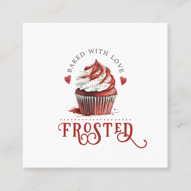 Red Velvet Baker Cupcake Logo Calligrafie Quadratische Visitenkarte (Vorderseite)