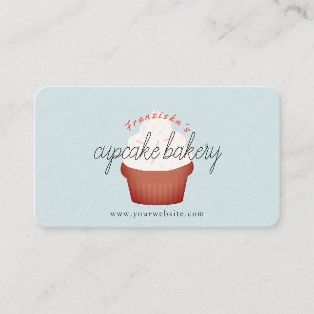 Red Velvet Cupcake Light Blue Bäckerei Business Ca Visitenkarte (Vorderseite)