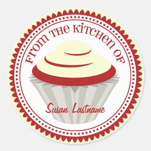 Red Velvet Cupcake Personalisiert Kitchenette Runder Aufkleber (Vorderseite)