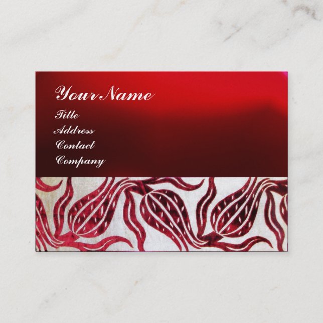 RED VELVET DAMASK TULIP MONOGRAM Burgund White Visitenkarte (Vorderseite)