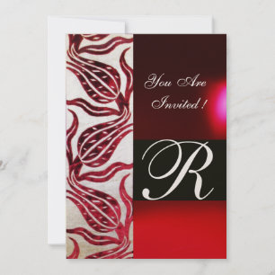 RED VELVET DAMASK TULIPS MONOGRAM Burgund Gold Einladung