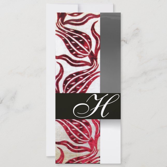 RED VELVET DAMASK TULIPS MONOGRAM Burgund Silber Einladung (Vorderseite)