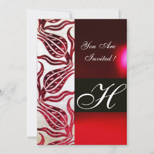 RED VELVET DAMASK TULIPS MONOGRAM Burgund White Einladung