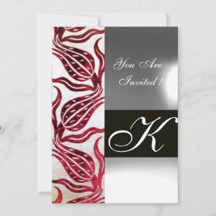 RED VELVET DAMASK TULIPS MONOGRAM Burgund White Einladung