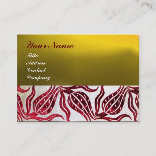 RED VELVET DAMASK TULIPS MONOGRAM Burgund Yellow Visitenkarte (Vorderseite)