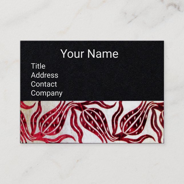 RED VELVET DAMASK TULIPS MONOGRAMM Black Paper Visitenkarte (Vorderseite)