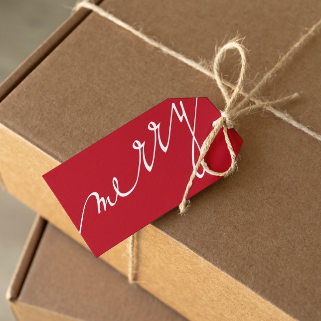 Red Very Merry Custom Foto Weihnachten Geschenkanhänger (Von Creator hochgeladen)