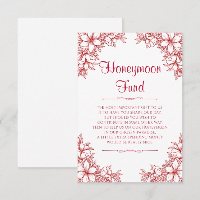 Red Verziert Wedeymoon Fund Begleitkarte (Vorne/Hinten)
