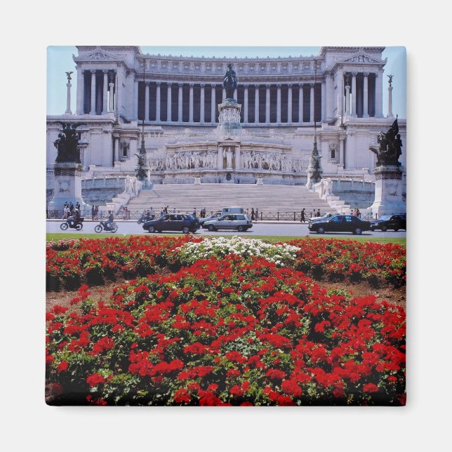 Red Victor Emmanuel Monument, Rom, Italien Blume Magnet (Vorne)