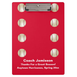 Red, vielen Dank an Baseball Team Coach, Name, Klemmbrett
