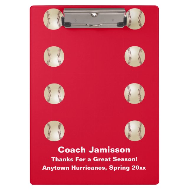 Red, vielen Dank an Baseball Team Coach, Name, Klemmbrett (Vorderseite)