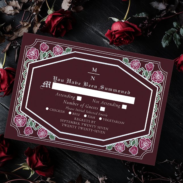 Red Viktorianisch Gothic Rose & Thorns Wedding RSV Begleitkarte (Von Creator hochgeladen)