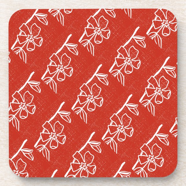"Red Vinca Tiled Pattern" Blumenmuster Untersetzer (Vorderseite)