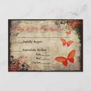 Red Vintag Butterfly Wedding RSVP Card