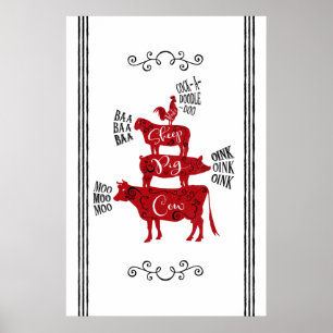 Red Vintag Country Farm Poster