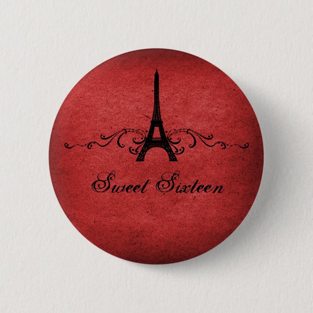 Red Vintag French Blüh Sweet 16 Button (Vorderseite)