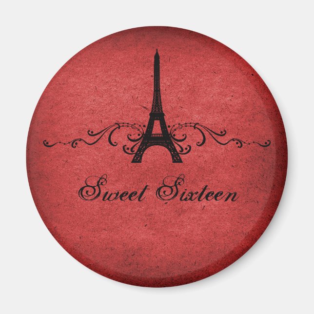 Red Vintag French Blüh Sweet 16 Magnet (Vorne)