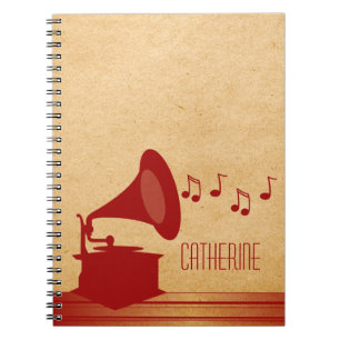 Red Vintag Gramophon Notebook Notizblock