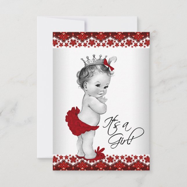 Red Vintag Princess Baby Dusche Einladung (Vorderseite)