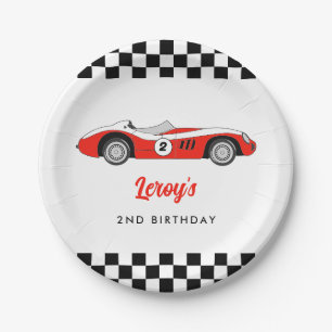 Red Vintag Race Car Boy 2. Geburtstag Party Pappteller