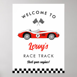 Red Vintag Race Car Boy 2. Geburtstag Willkommen Poster