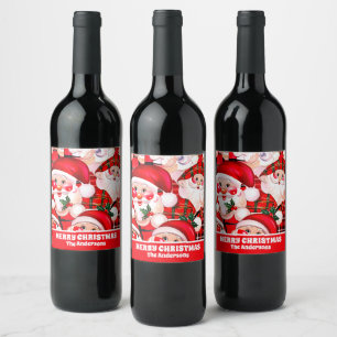 Red Vintag Santa Claus Tartan Karierte Weihnachten Weinetikett