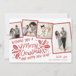 Red Vintag Tilted Snapshot 4 Multi-Foto Feiertagskarte