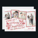 Red Vintag Tilted Snapshot 4 Multi-Foto Feiertagskarte<br><div class="desc">Diese festliche und schicke Urlaubskarte bietet Ihnen ein originelles,  handgezeichnet Winterfolien mit hübscher Typografie in Rot mit 4 spielerisch geklickten Fotos. Die Rückseite ist mit einem passenden Muster für eine besondere Touch versehen.</div>