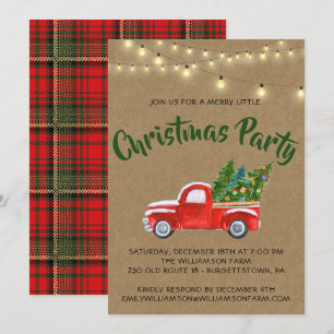 Red Vintag Truck Kariert Weihnachten Party Einladu Einladung